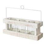 Wooden box with 3 glass bottles and handle