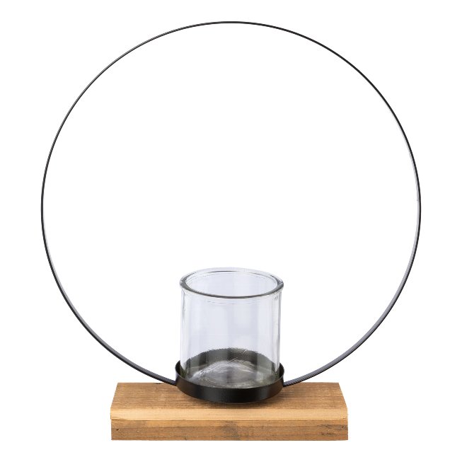 Glass tealight holder with metal ring 35x8x39cm
