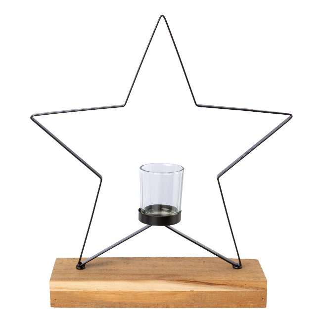 Glass tealight holder with metal star 30x8x31cm
