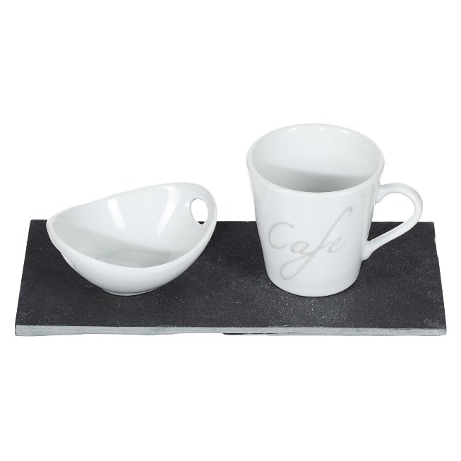 Dish set of slate plate+cup+spoon